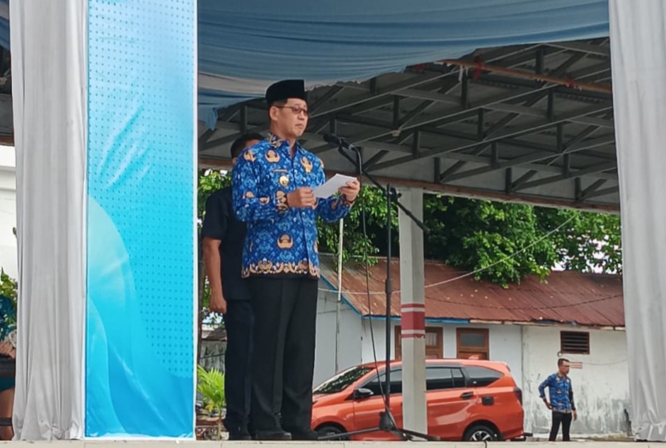 Wali Kota Bitung Hengky Honandar saat membawakan sambutan pada Apel Kerja Perdana Tahun 2026.(Dok Istimewa)