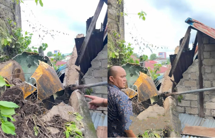 Nampak pihak pemerintah Kalurahan Batukota saat meninjau lokasi ambruknya talud sehingga merusak rumah warga