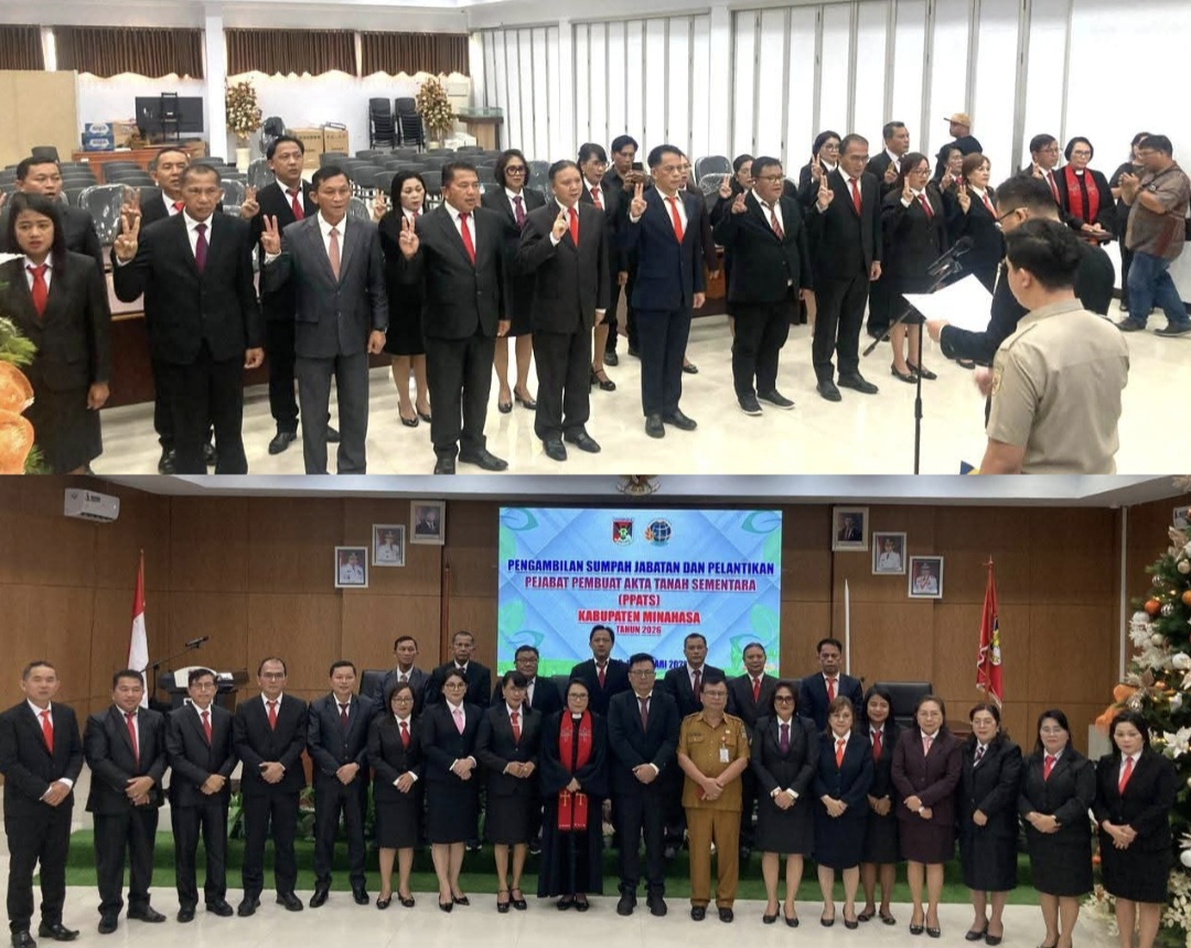 DILANTIK: Para Camat di Minahasa saat dilantik sebagai PPATS di Ruang Sidang Kantor Bupati, Selasa (13/1/2026).
