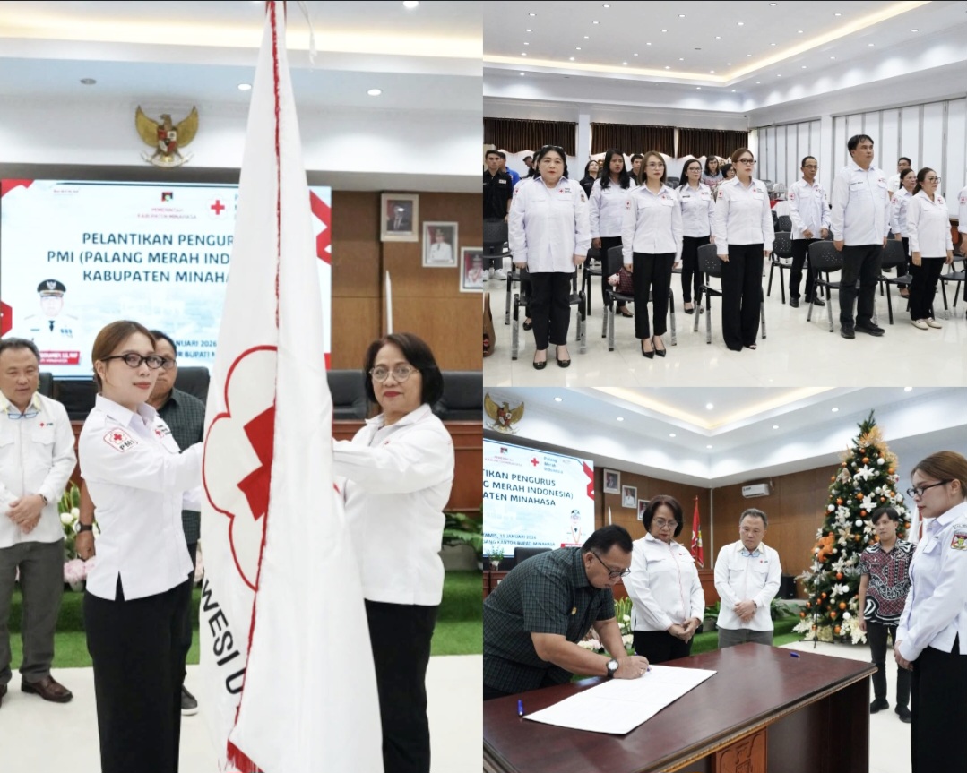 DILANTIK: Sarah Dondokambey resmi dilantik bersama Pengurus PMI Minahasa periode 2026-2031, di Rusid Kantor Bupati.
