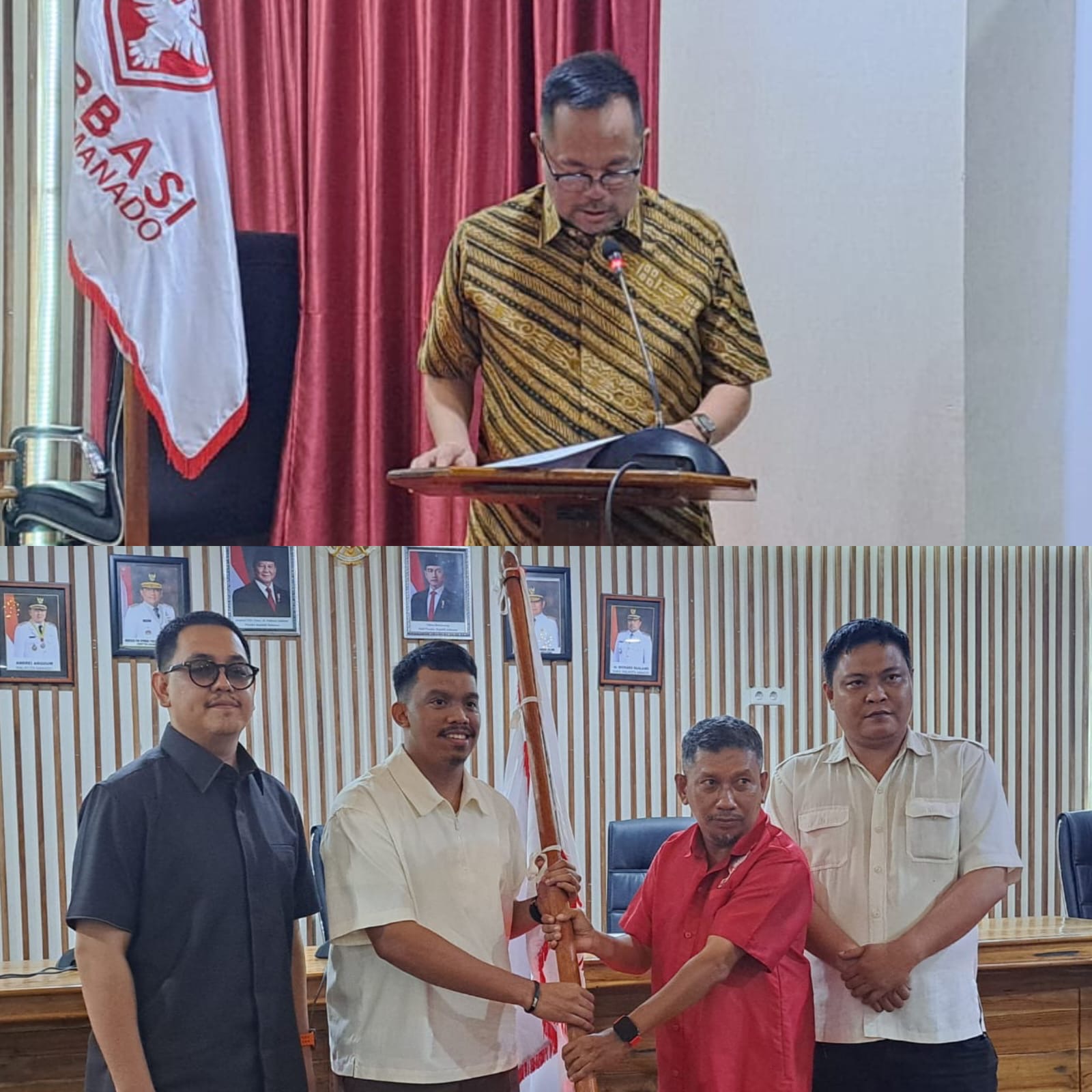 Wakil Wali Kota bersama Ketua PERBASI Manado terpilih dalam kegiatan Muskot, Selasa (20/1) di Ruang Toar Lumimuut Kantor Wali Kota Manado