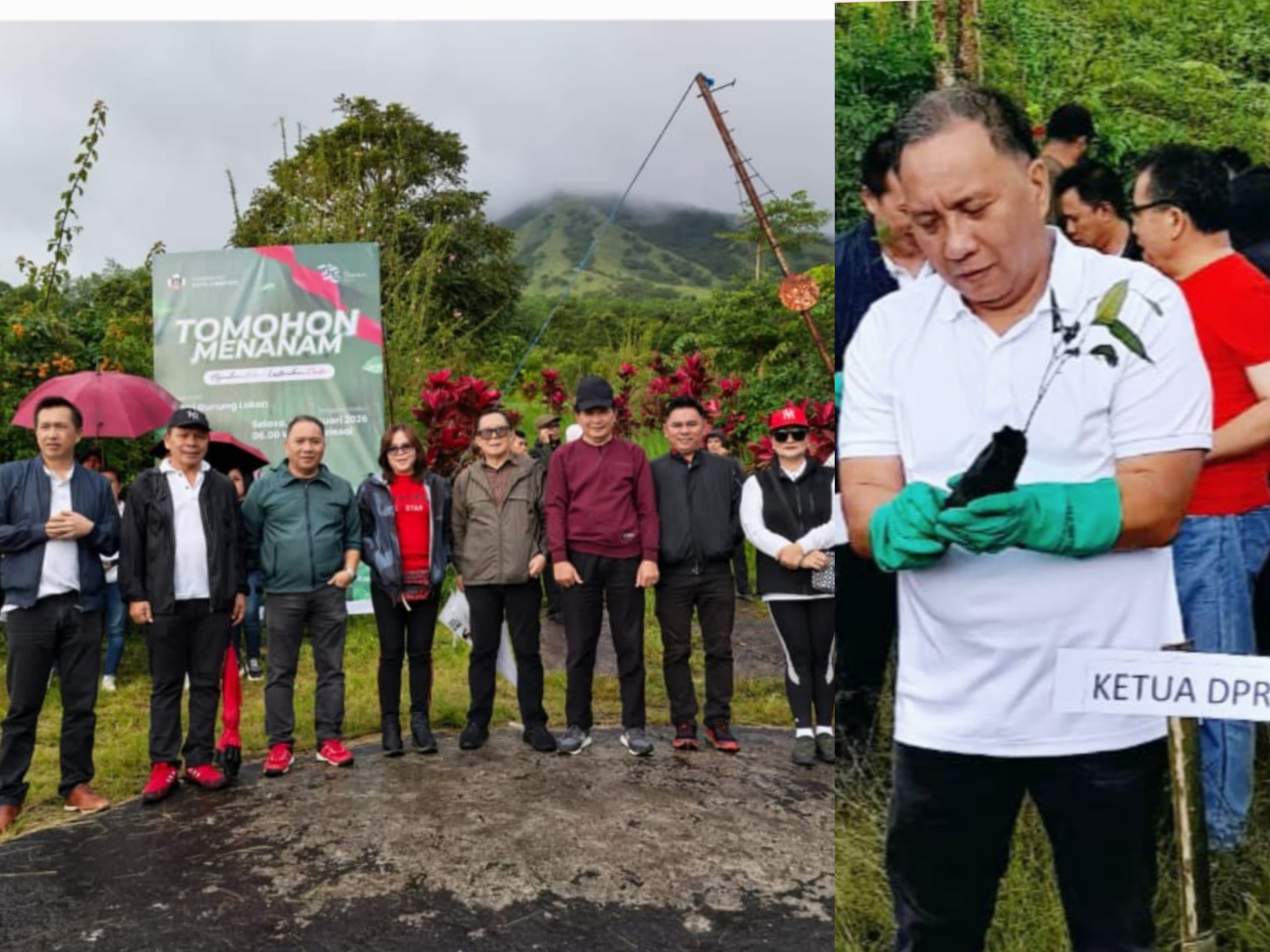 IKUT SUKSESKAN: Tampak sebagian dari Wakil Rakyat Kota Tomohon dipimpin Ketua DPRD Ferdinand Mono Turang SSos bersama Wakil Ketua Donald Pondaag dan Jefri Polii, dalam kegiatan Gerakan Tomohon Menanam