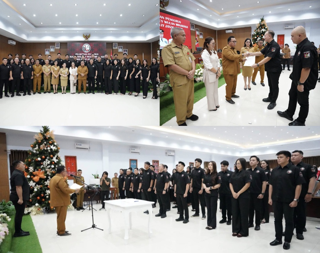 DILANTIK: Bupati Robby Dondokambey saat melantik pengurus IWWM Tahun 2026, Selasa (27/1/2026).