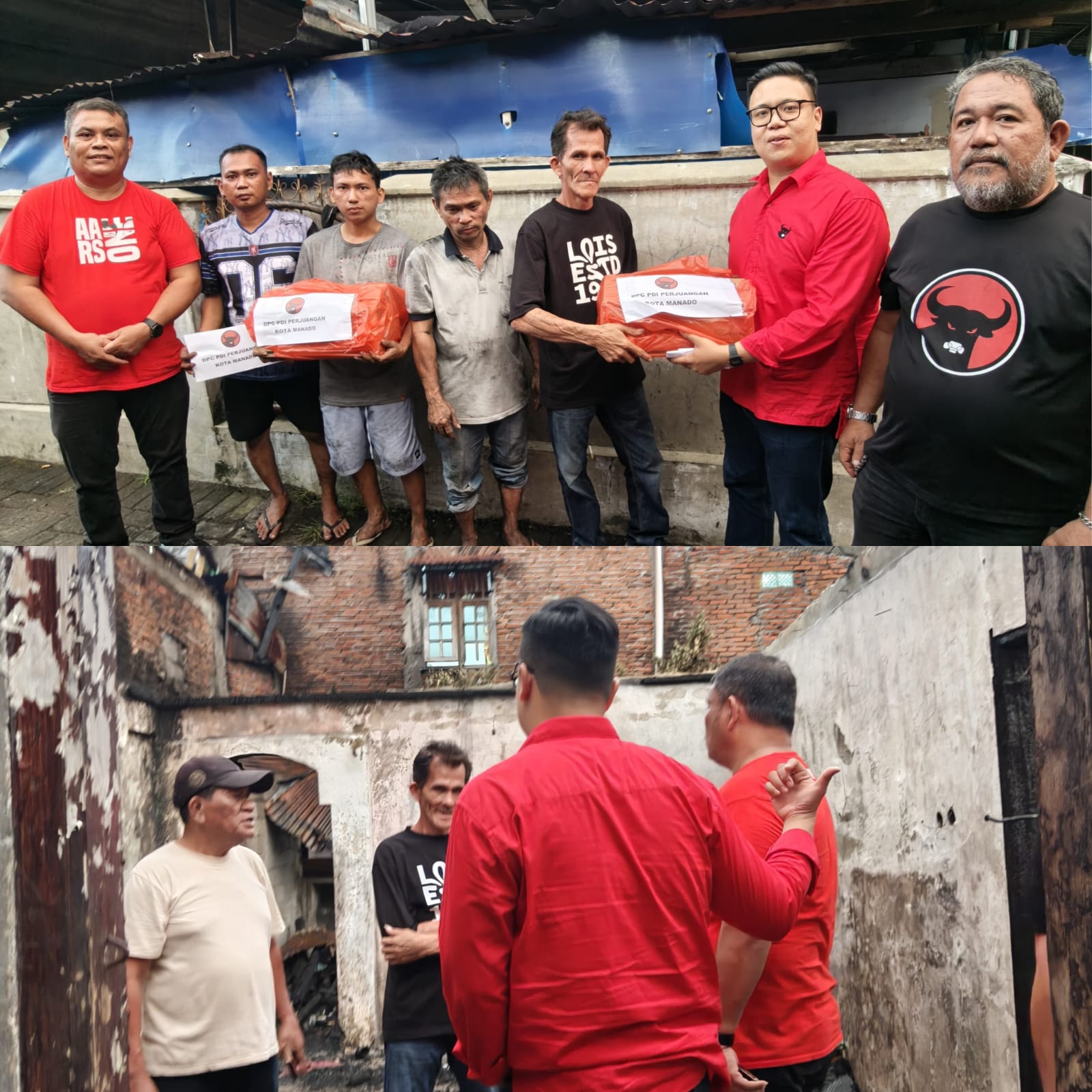 DPC PDI Perjuangan Manado menyalurkan bantuan kepada korban musibah kebakaran di Kelurahan Mahakeret Timur, Selasa (27/1).