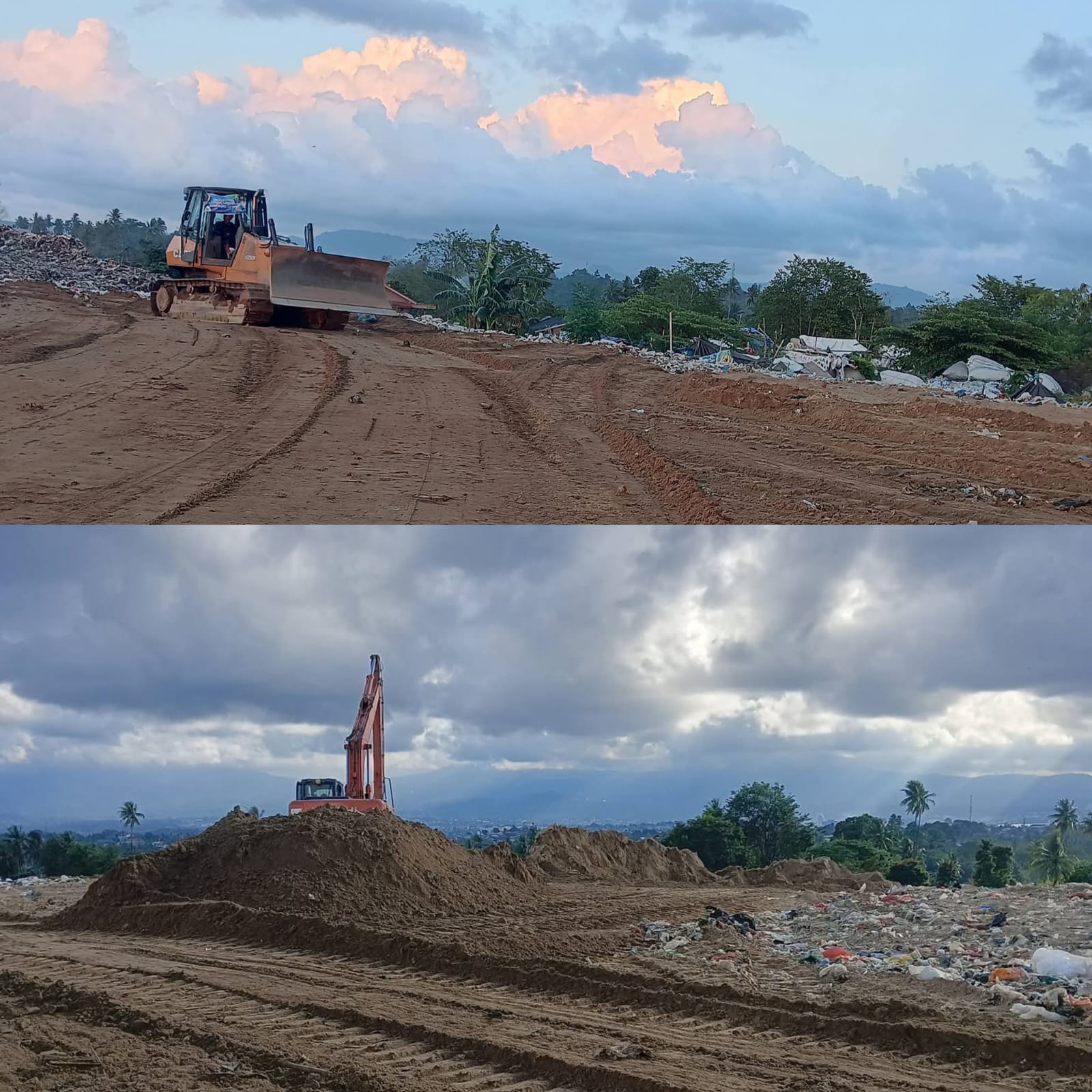 Kondisi TPA Sumompo saat ini yang sedang dilakukan tutup tanah dikarenakan sampah yang menggunung.