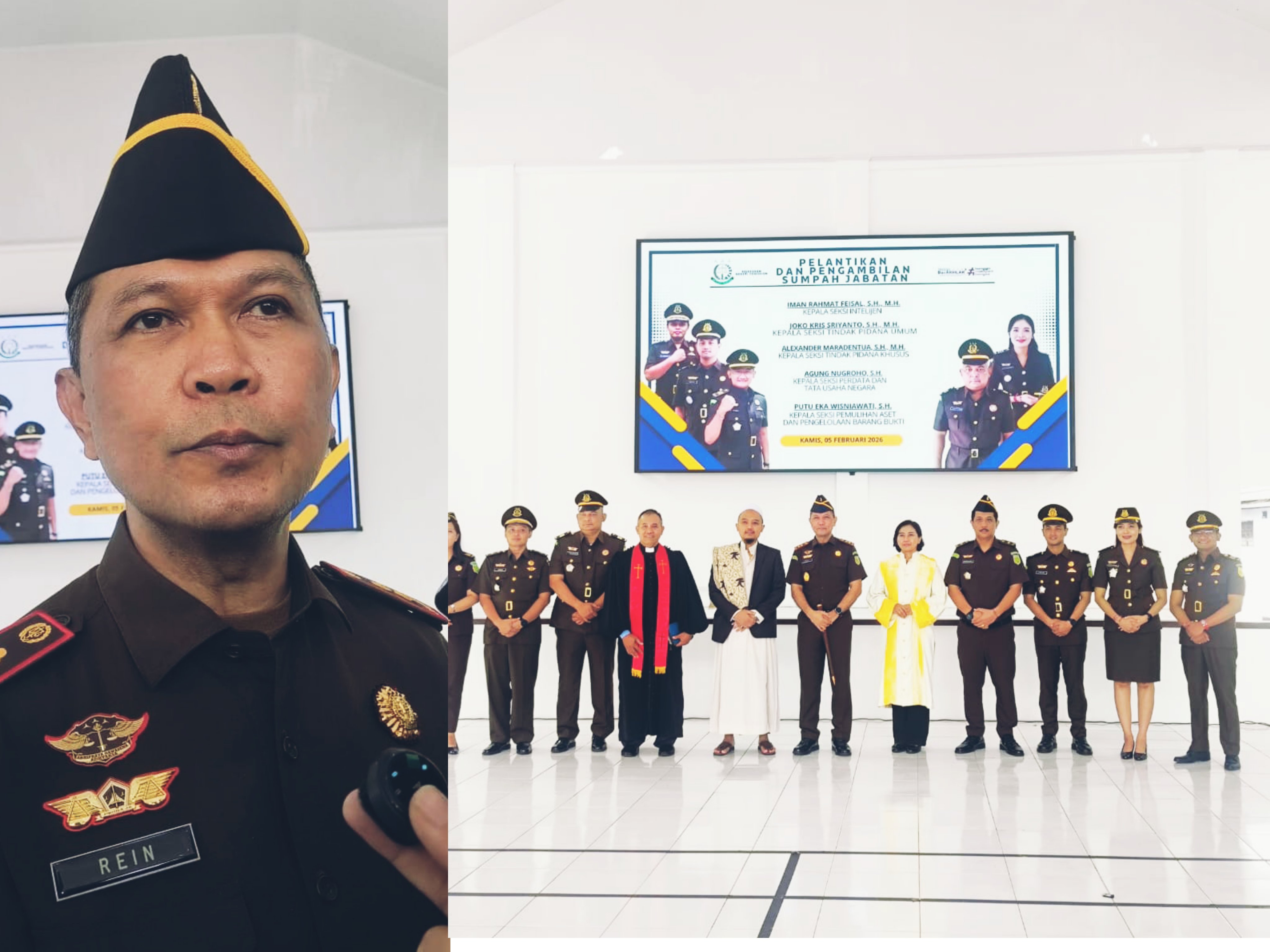 Suasana pelaksanaan Pelantikan dan Pengambilan Sumpah Jabatan di Kejaksaan Negeri Tomohon, insert foto; Dr Reinhard Tololiu SH MH. Dok Jul/MP