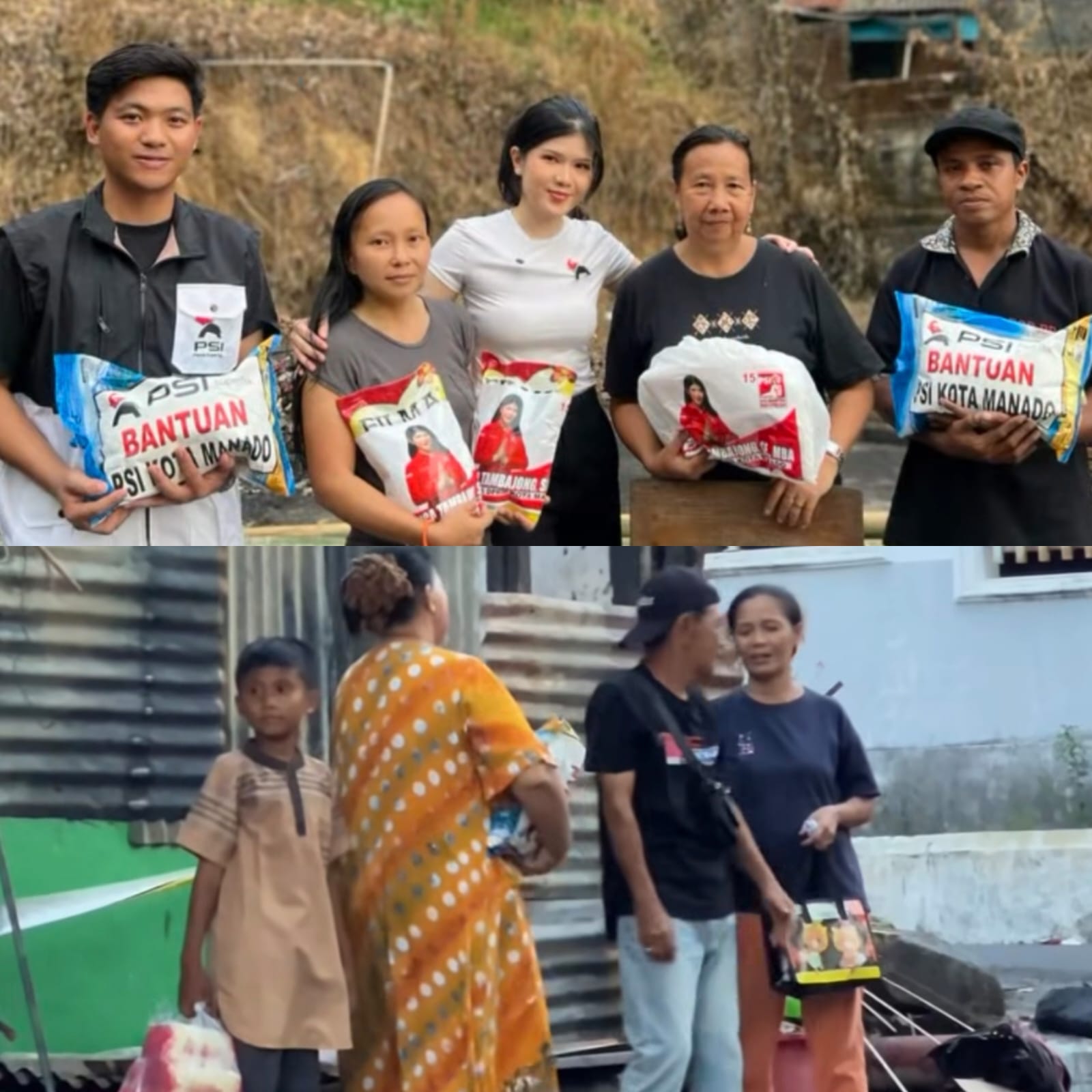 Anggota DPRD Monica Tambajonh bersama PSI Kota Manado saat membawa bantuan kepada korban kebakaran