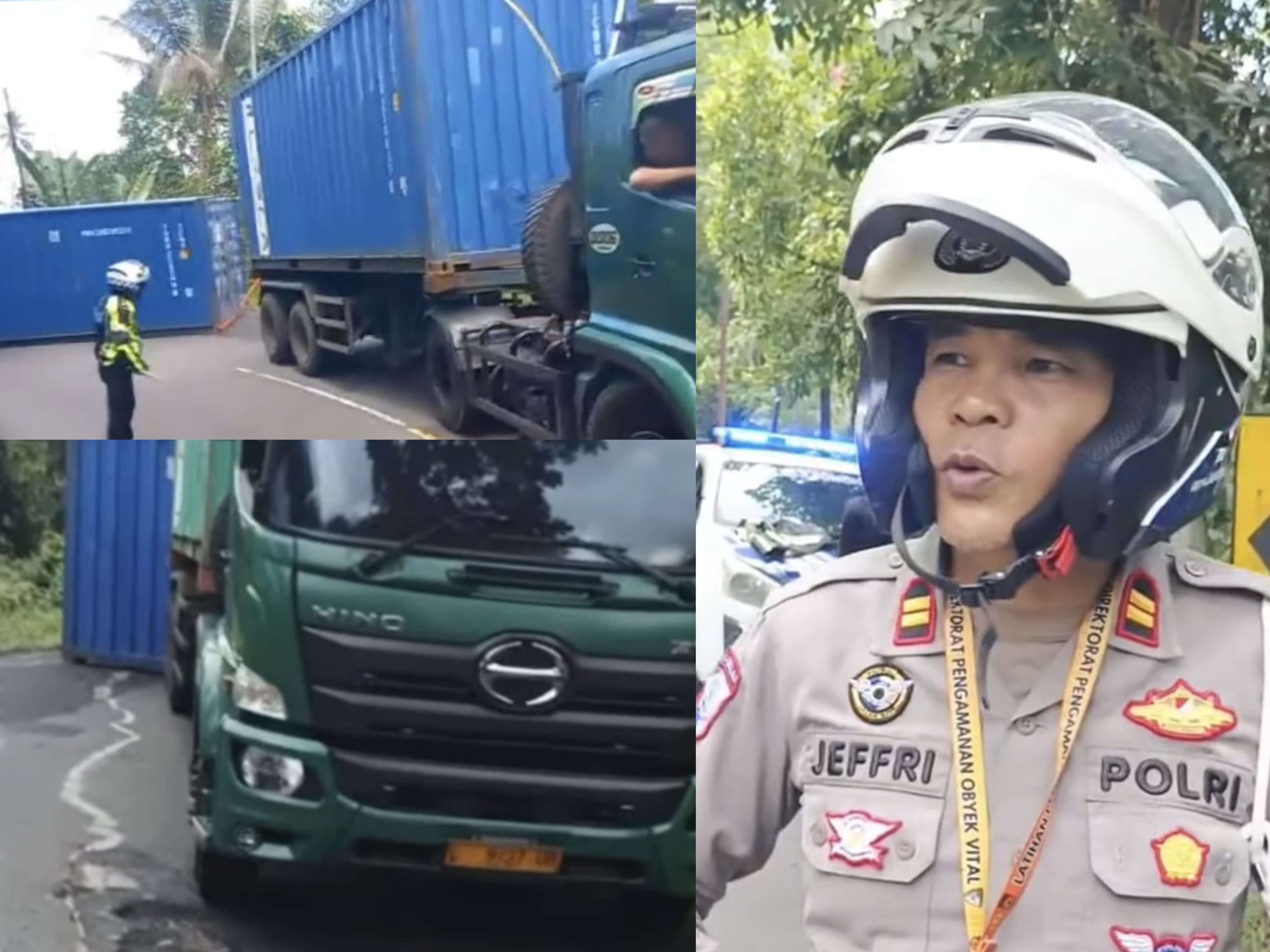 Suasana pelaksanaan evakuasi box kontainer yang menghalangi ruas jalan Tomohon-Manado, insert foto; Iptu Jeffry Tumanken. Dok istimewa