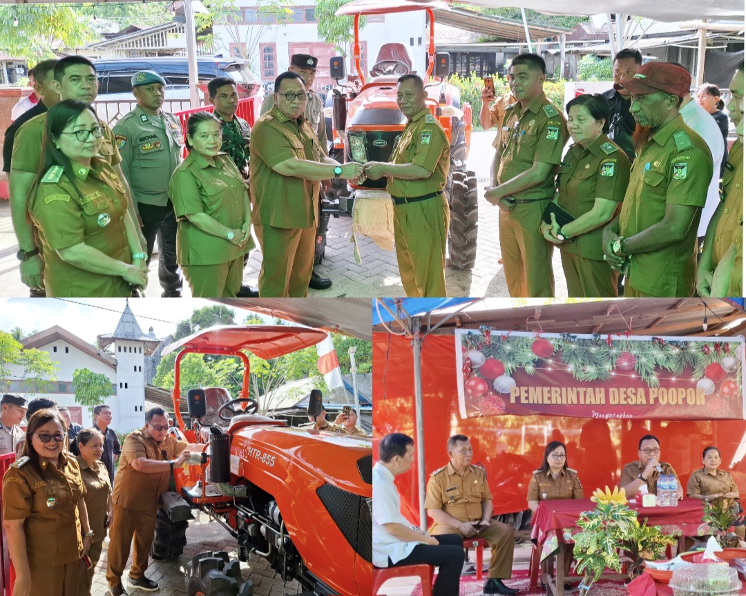 SERAHKAN: Bupati Robby Dondokambey saat menyerahkan bantuan alsintan di Desa Poopoh, Tombariri, Senin (9/2/2026).
