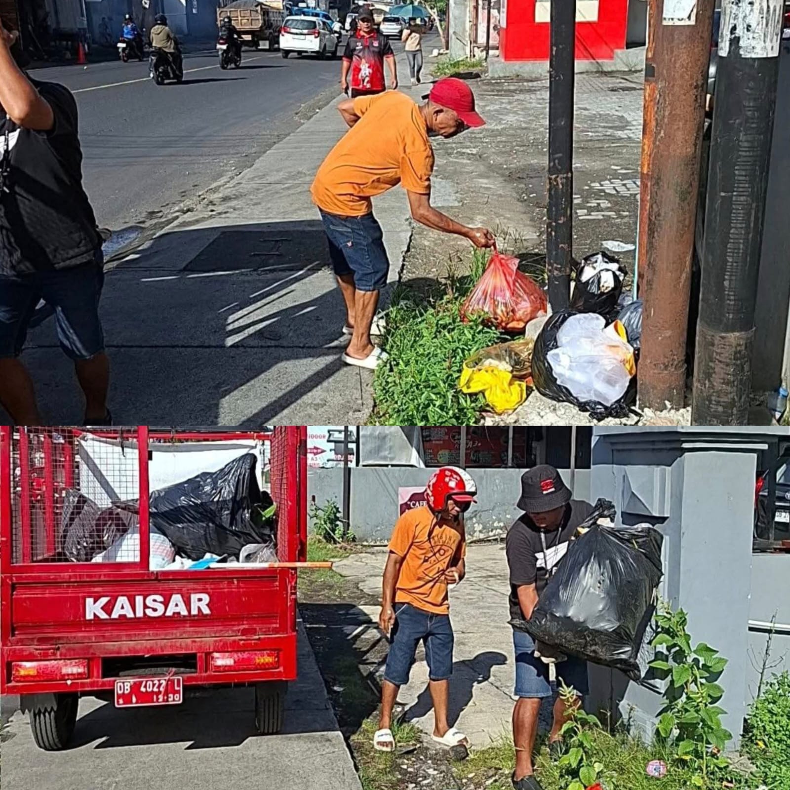 Aparat Pemerintah Kecamatan Sario, Kota Manado, Senin (9/2) saat membersihkan sampah yang dibuang oleh masyarakat bukan pada jam yang ditentukan.
