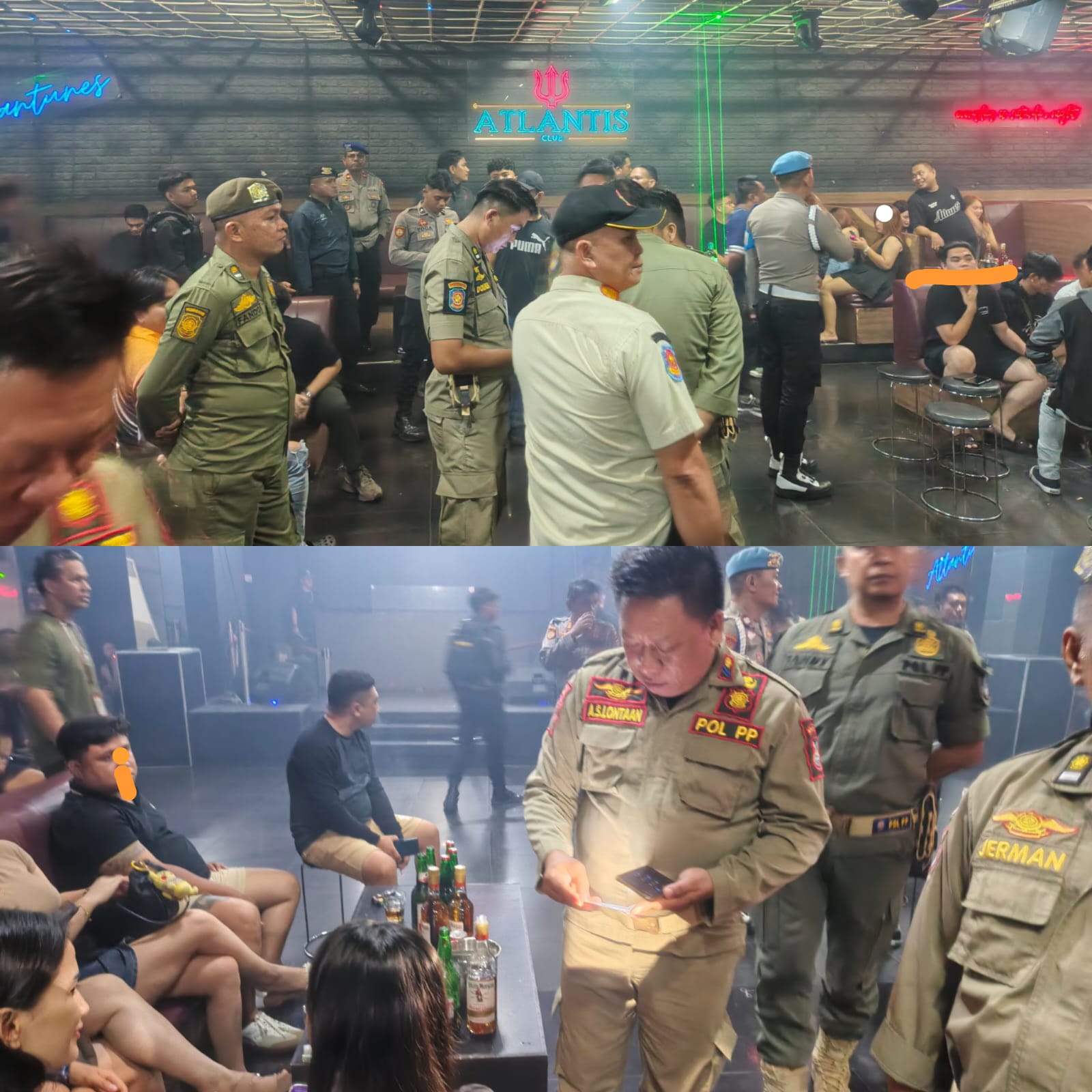 Nampak tim gabungan saat lakukan operasi di beberapa tempat hiburan malam di Kota Manado, Minggu (8/3) dini hari
