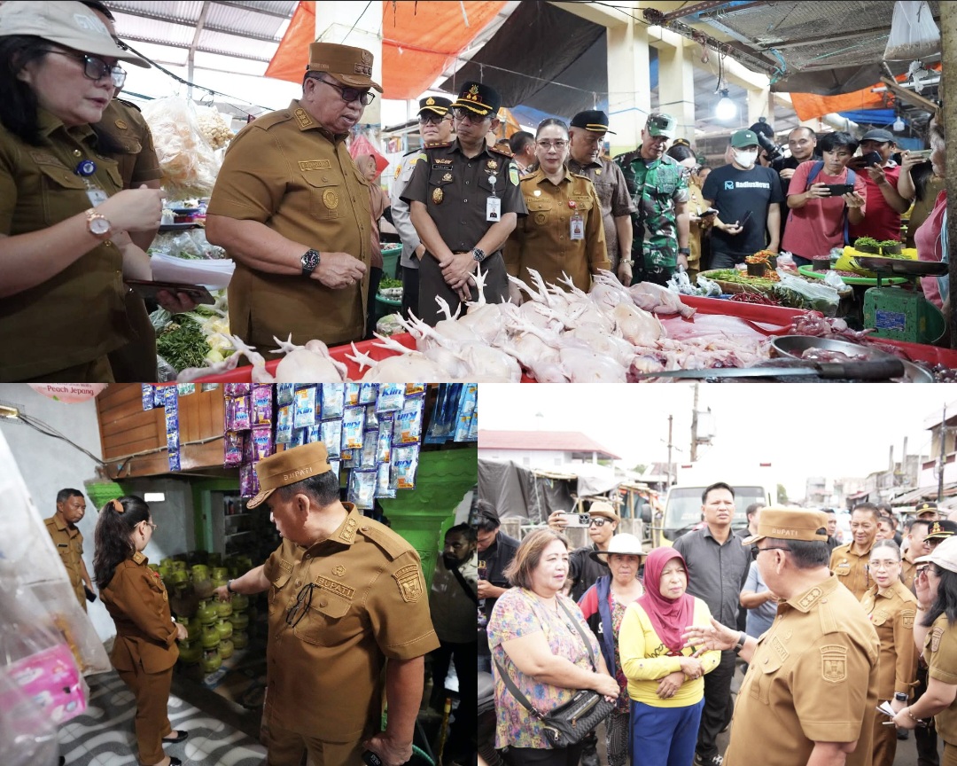 SIDAK: Rombongan Bupati dan Wakil Bupati bersama Forkopimda Minahasa saat melakukan sidak di Pasar, SPBU dan Pangkalan LPG, Selasa (10/3/2026).