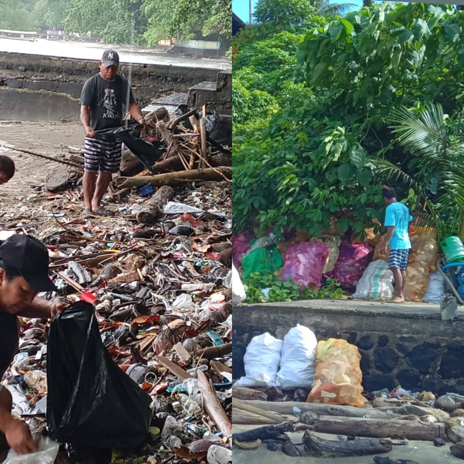 Pembersihan dan pengangkutan sampah di Kawasan Konservasi Pantai Liang oleh perahu kebersihan Kecamatan Bunaken Kepulauan