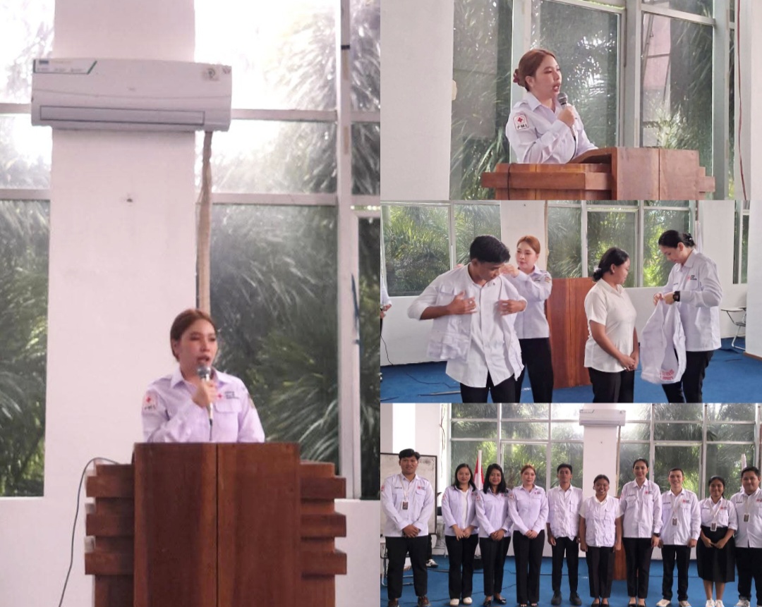 DIBUKA: Ketua PMI Minahasa Sarah Dondokambey saat membuka kegiatan Orientasi KSR di IAKN Manado, Jumat (13/3/2025). 