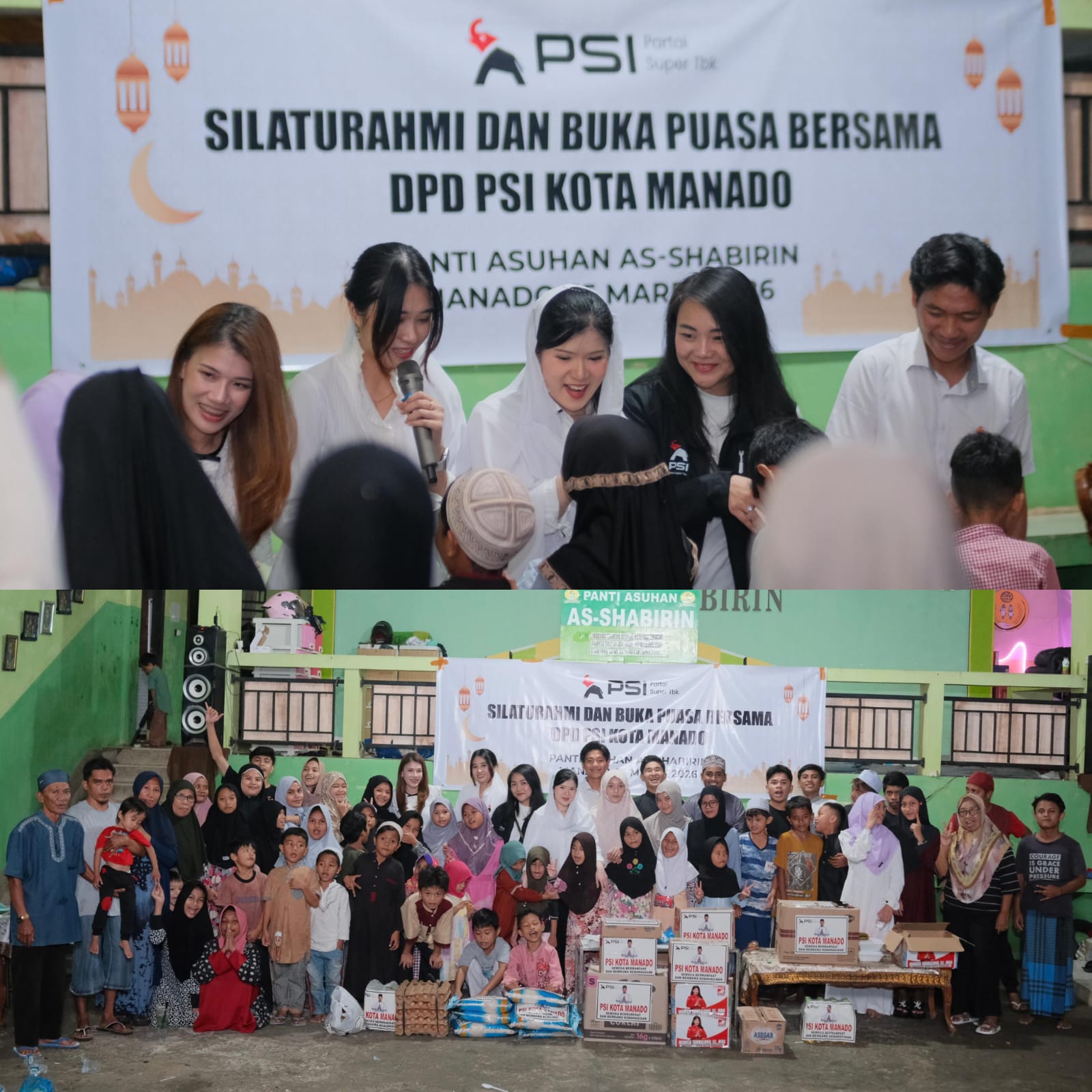 PEDULI: Penuh kekraban, nampak DPD PSI Kota Manado saat berbaur dengan anak-anak Panti Asuhan As-Shabirin, Kecamatan Tuminting