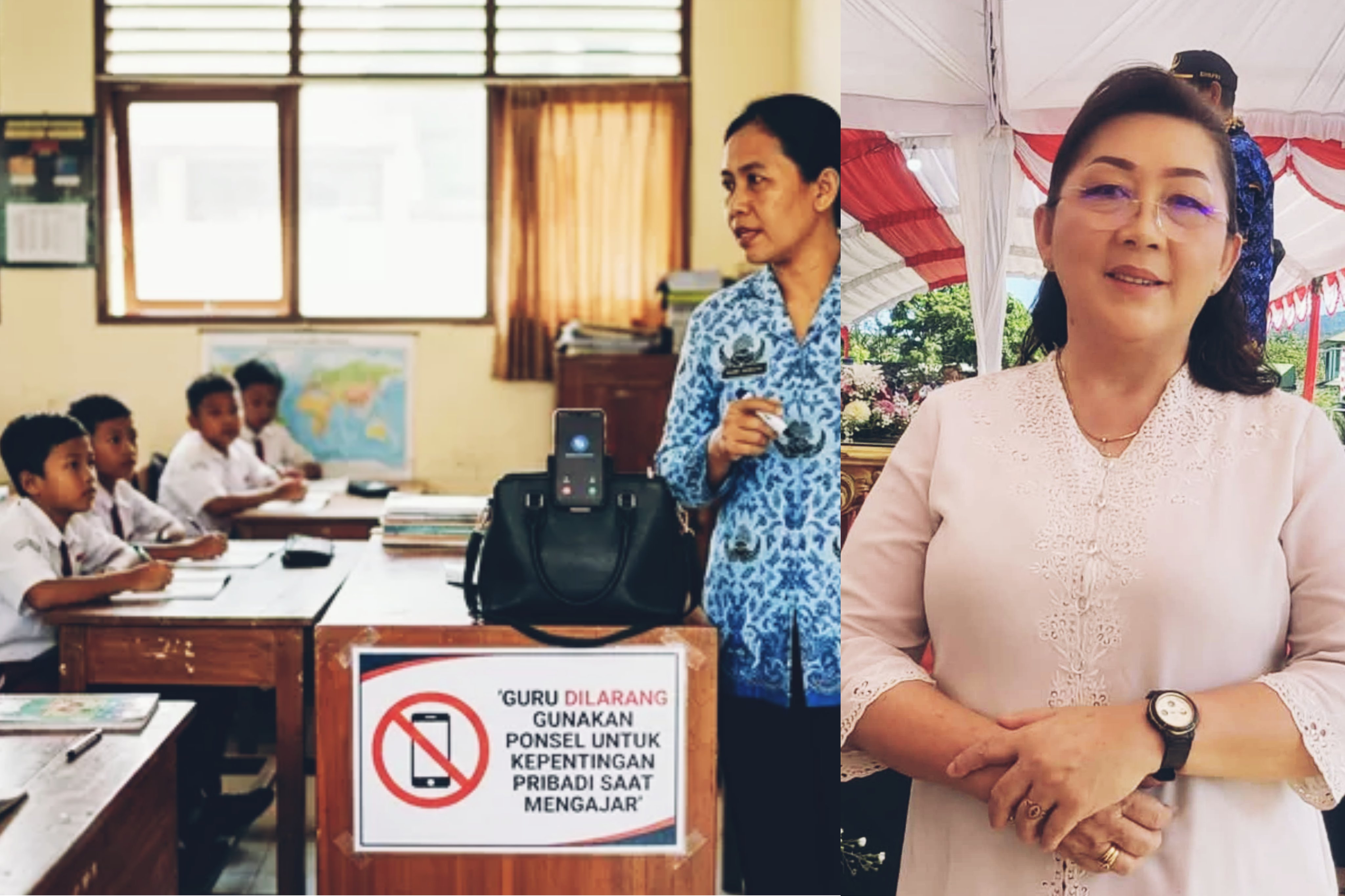 Suasana belajar di dalam kelas wajib tanpa gangguan handphone, insert foto; Kadis Dikbud Tomohon Dolvin Karwur. Dok istimewa 