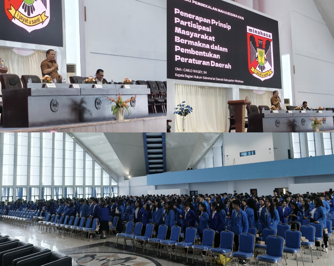 BERI MATERI: Carlo Wagey saat mewakili Bupati Robby Dondokambey memberikan materi kepada mahasiswa KKN Unima, Senin (17/3/2025).