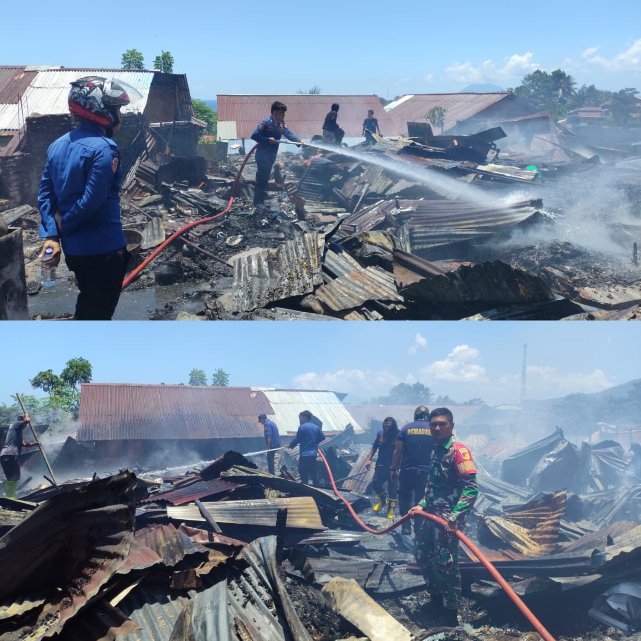 Nampak kerusakan parah dan puing-puing bangunan hangus dan berserakan akibat kebakaran yang terjadi di Lingkungan 6 dan 7 Kelurahan Singkil Satu