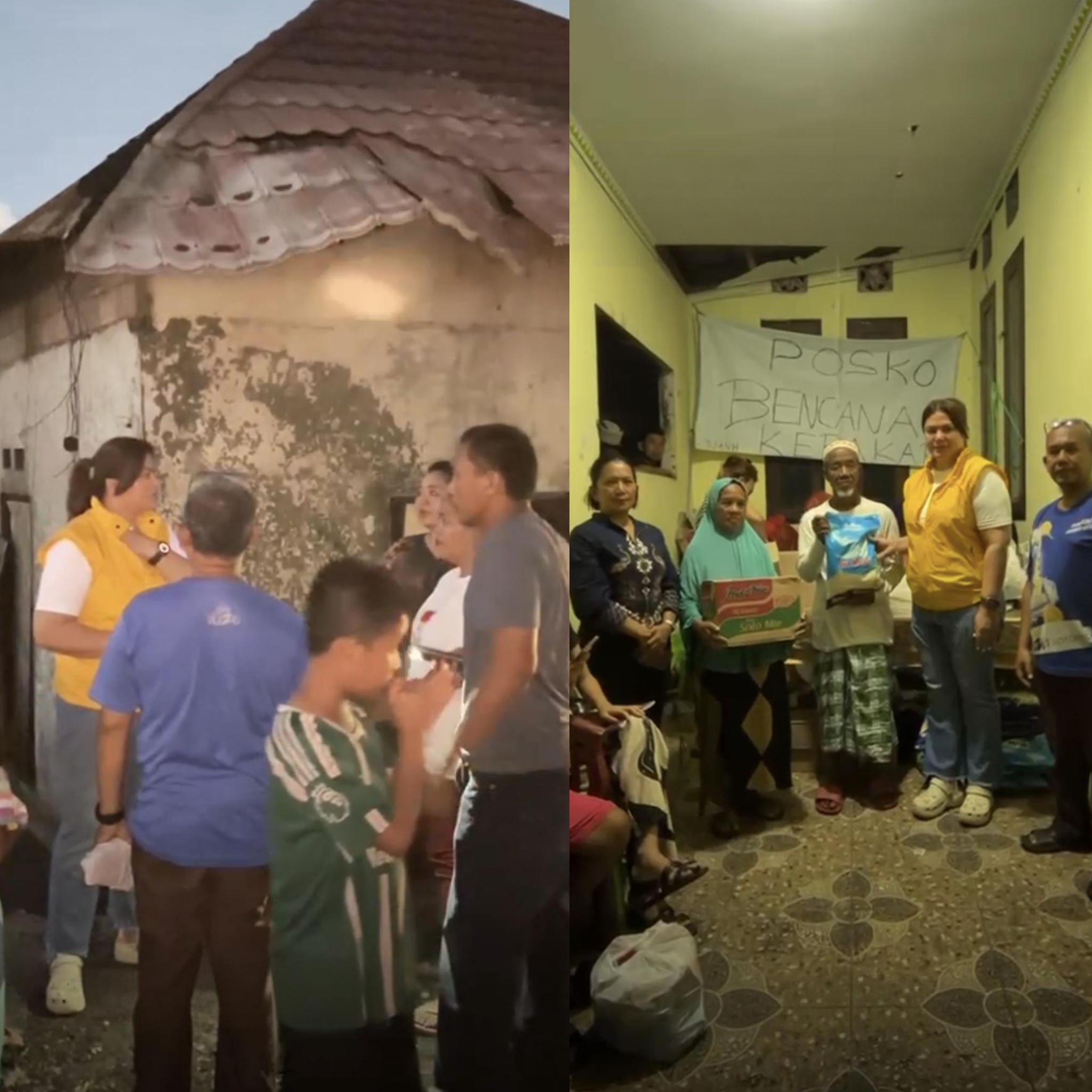 Ketua Fraksi Partai Golkar DPRD Kota Manado, Adolfien Wangania berdiskusi dan memberikan bantuan kepada korban terdampak kebakaran di Lorong KUA Kelurahan Singkil Satu, Kamis (26/3). 
