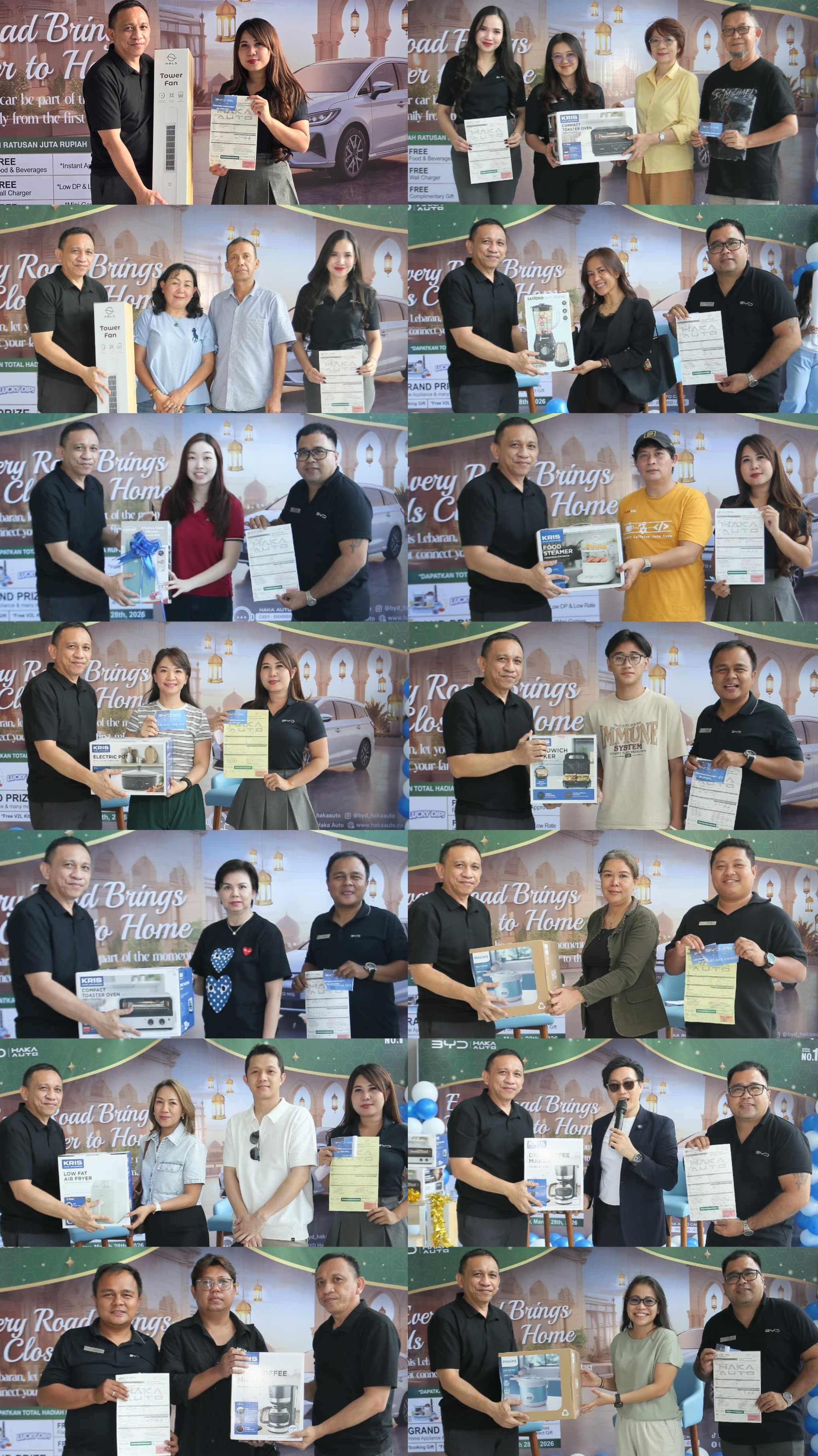 16 Pelanggan BYD Haka Manado yang berhasil mendapatkan hadiah menarik Lucky Draw, dalam event Halal Bihalal BYD Haka Manado