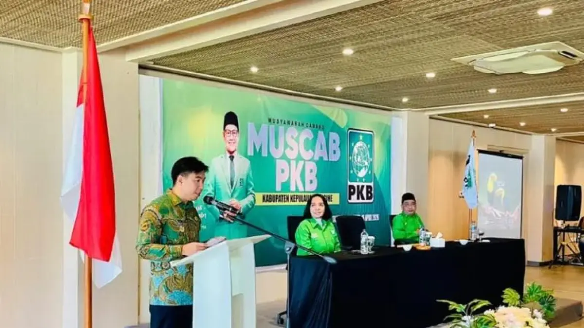 Bupati Michael Thungari saat menyampaikan sambutannya dalam kegiatan Musancab PKB Sangihe, di Ballroom Tahuna Beach Hotel, Kamis (16/04/26)