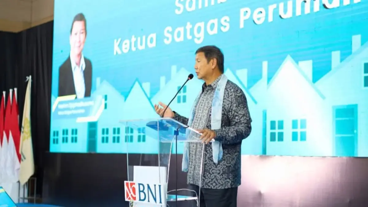 Ketua Satgas Perumahan Hashim Djojohadikusumo hadir memberikan sambutan.
