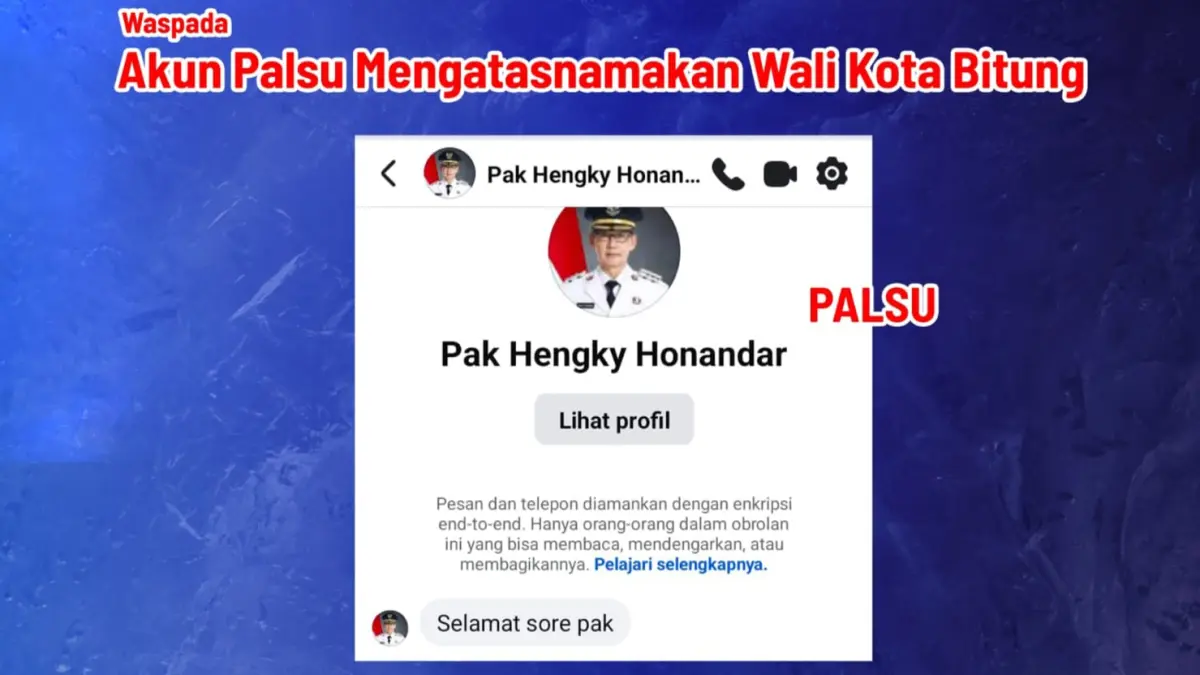 Ini akun palsu yang mencatut nama Wali Kota Bitung Hengky Honandar.(Dok Istimewa)