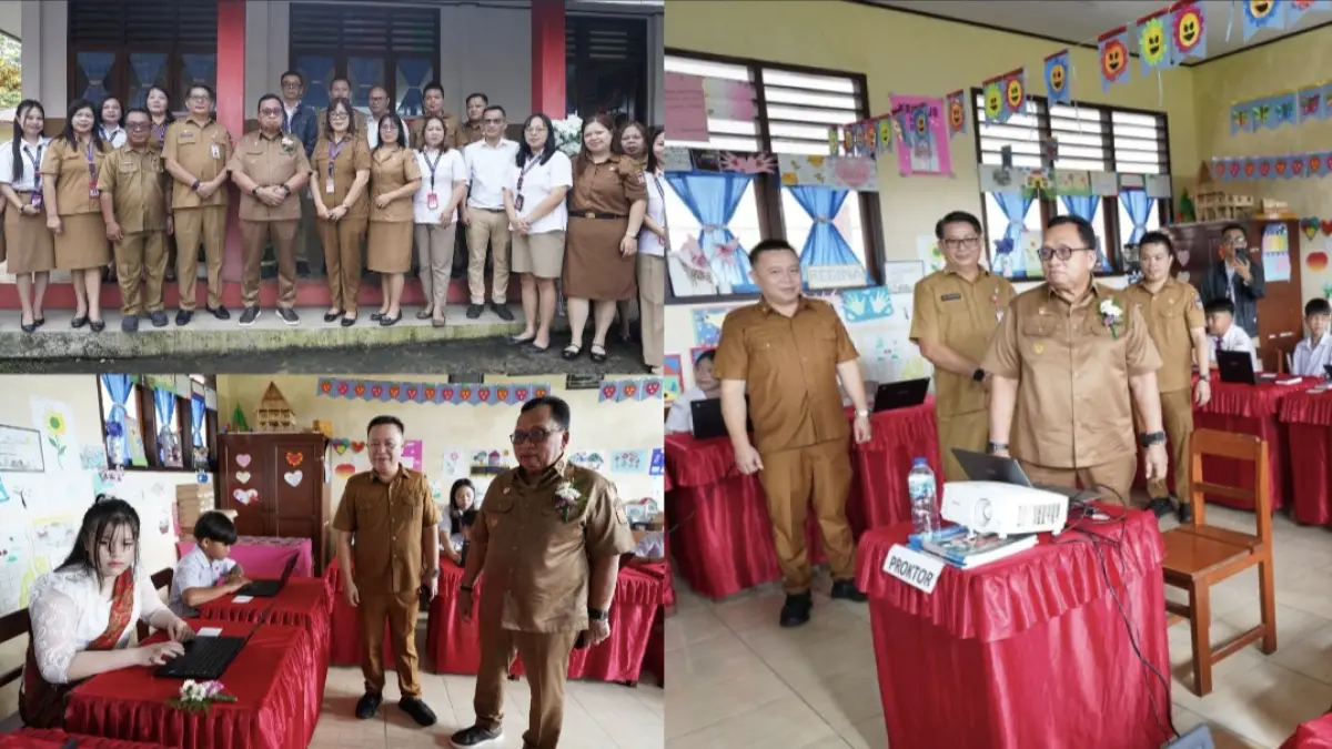 PANTAU: Bupati Robby Dondokambey memantau pelaksanaan TKA di SD Berea Tondano, Senin (20/4/2026).