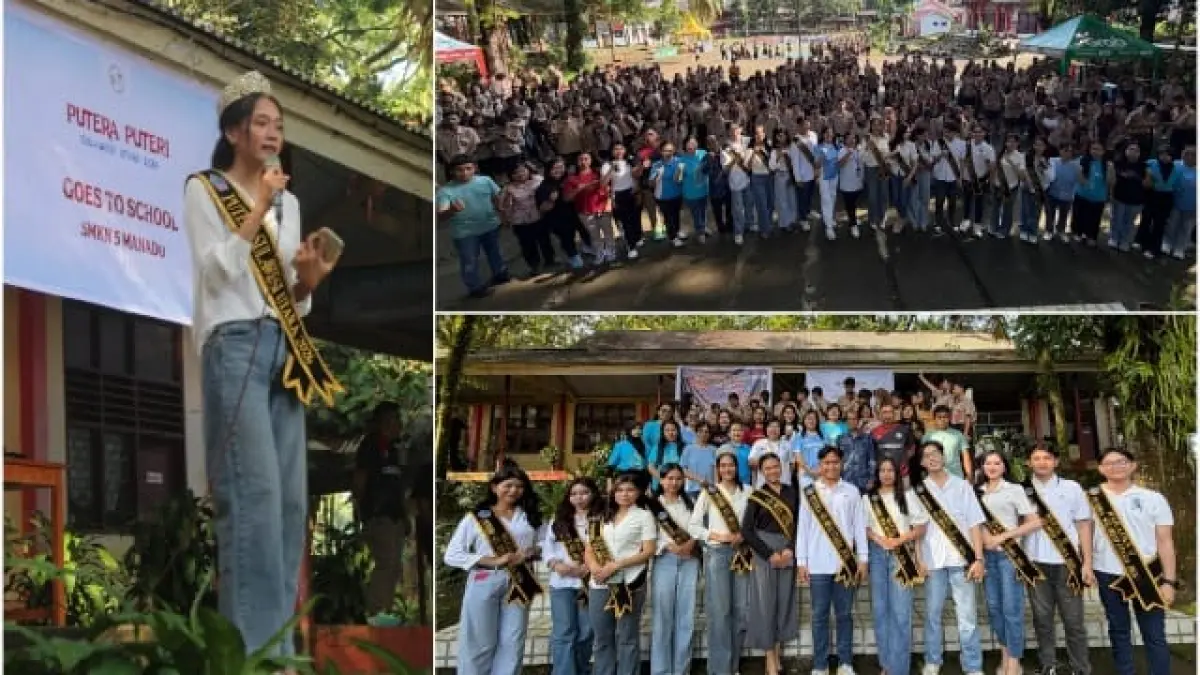 Putera Puteri Sulawesi Utara Tahun 2026 di bawah kepemimpinan Henly Daniel Awumbas dan Gianita Mait melaksanakan sosialisasi di SMK Negeri 5 Manado.(Dok Istimewa)