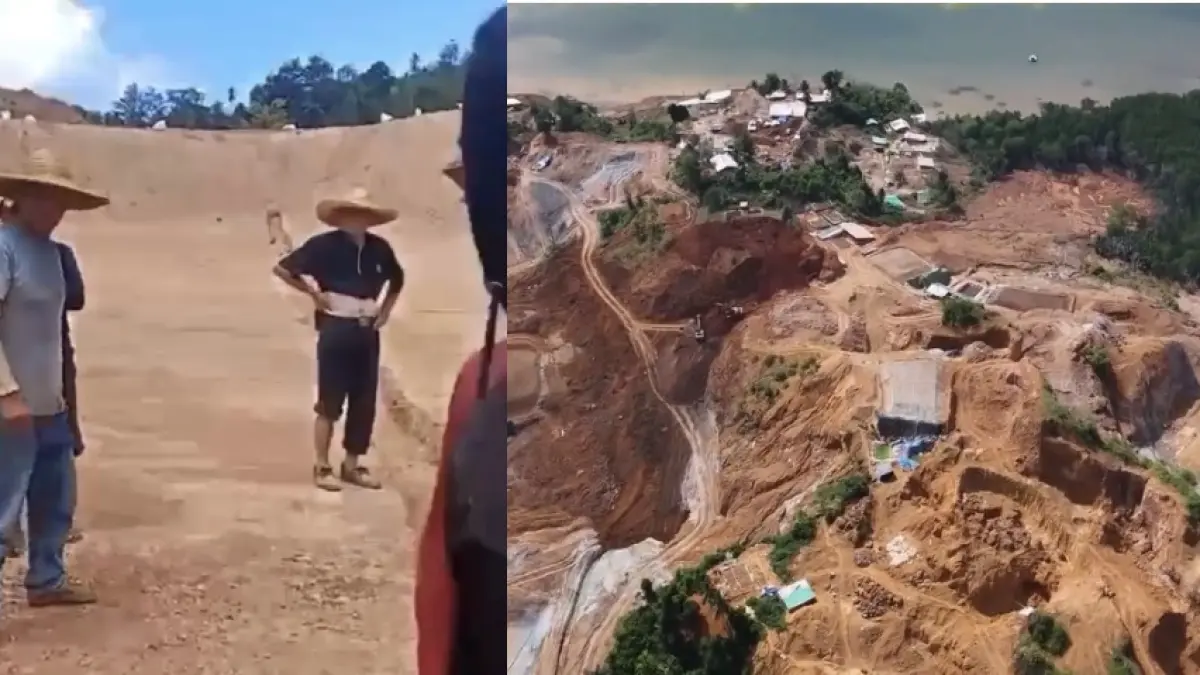 DISOROT: Dua WN Tiongkok yang diduga terlibat langsung dalam operasi pertambangan tanpa izin di Sangihe. Foto lain: lokasi tambang emas ilegal di Sangihe. (Dok Istimewa)