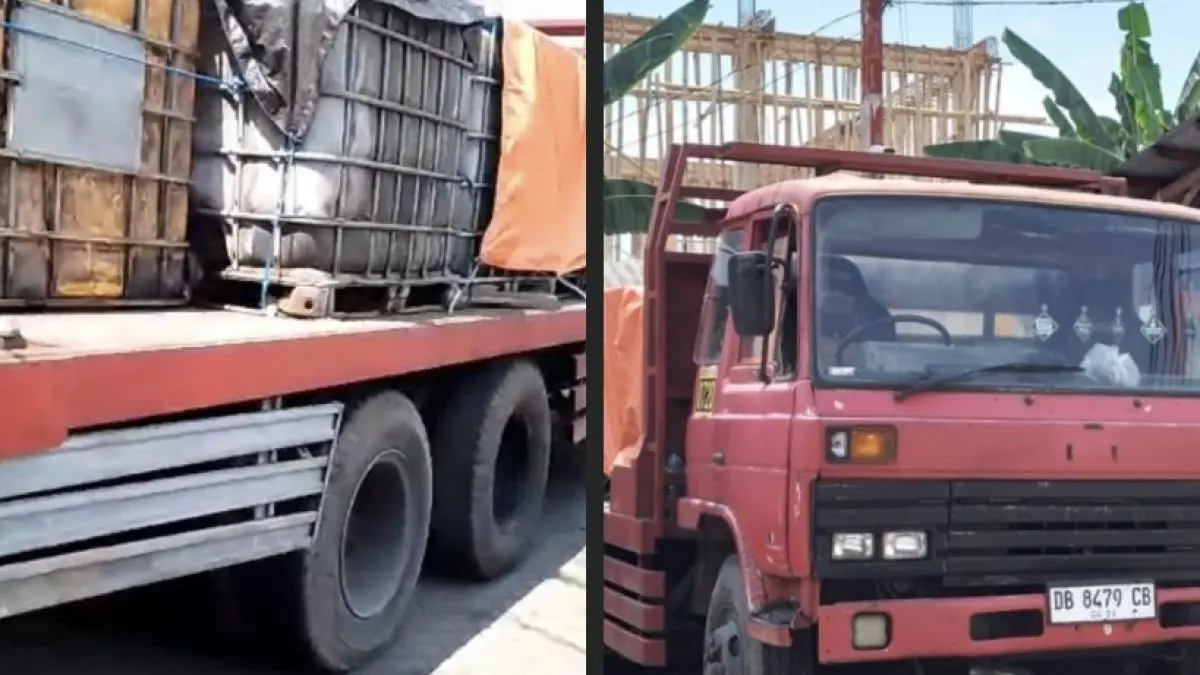 Dua unit truk tronton yang diamankan aparat diduga digunakan dalam distribusi ilegal solar subsidi di Kota Bitung.