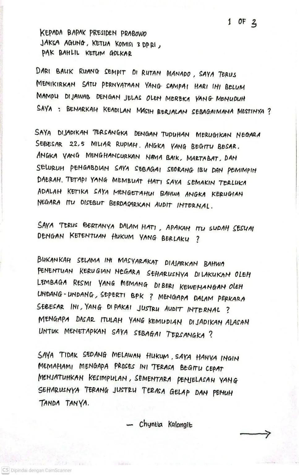 Surat Chyntia Kalangit.