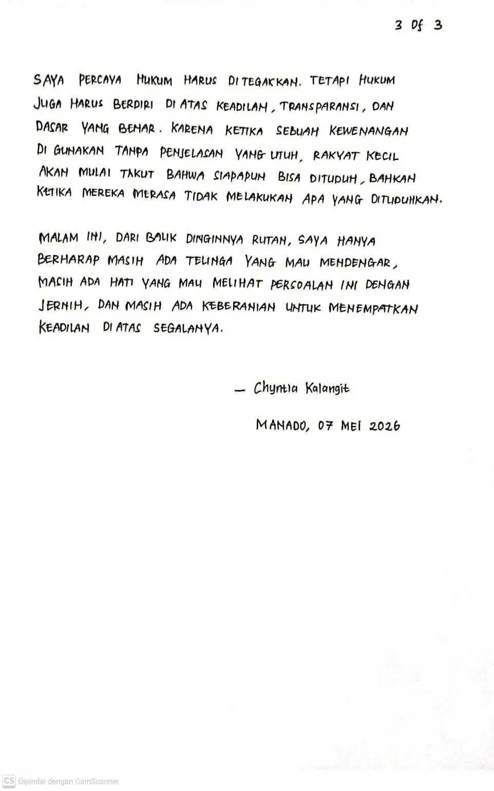 Surat Chyntia Kalangit.