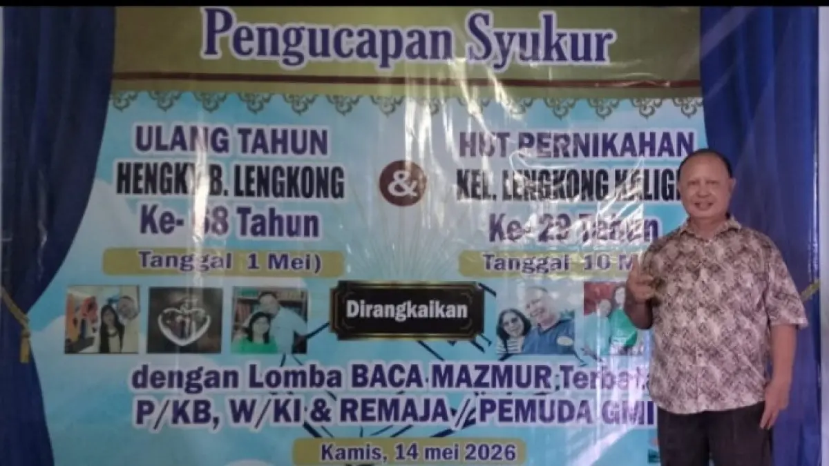 BERSYUKUR: Syukur atas pertambahan usia ke-68 tahun Hengky Lengkong serta perayaan Anniversary Day ke-29 Keluarga Lengkong-Kaligis berlangsung penuh sukacita dan makna rohani melalui kegiatan Lomba Baca Kitab Mazmur Terbatas yang digelar di Kelurahan Pondang, Amurang, Kamis (14/05/26).