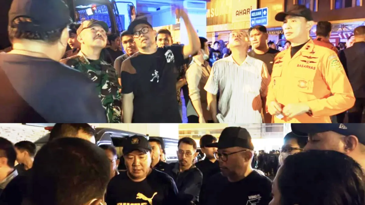 Wakil Wali bersama sejumlah pejabat Pemkot Manado saat di lokasi kebakaran di Mega Mall Manado, Sabtu (16/5) malam
