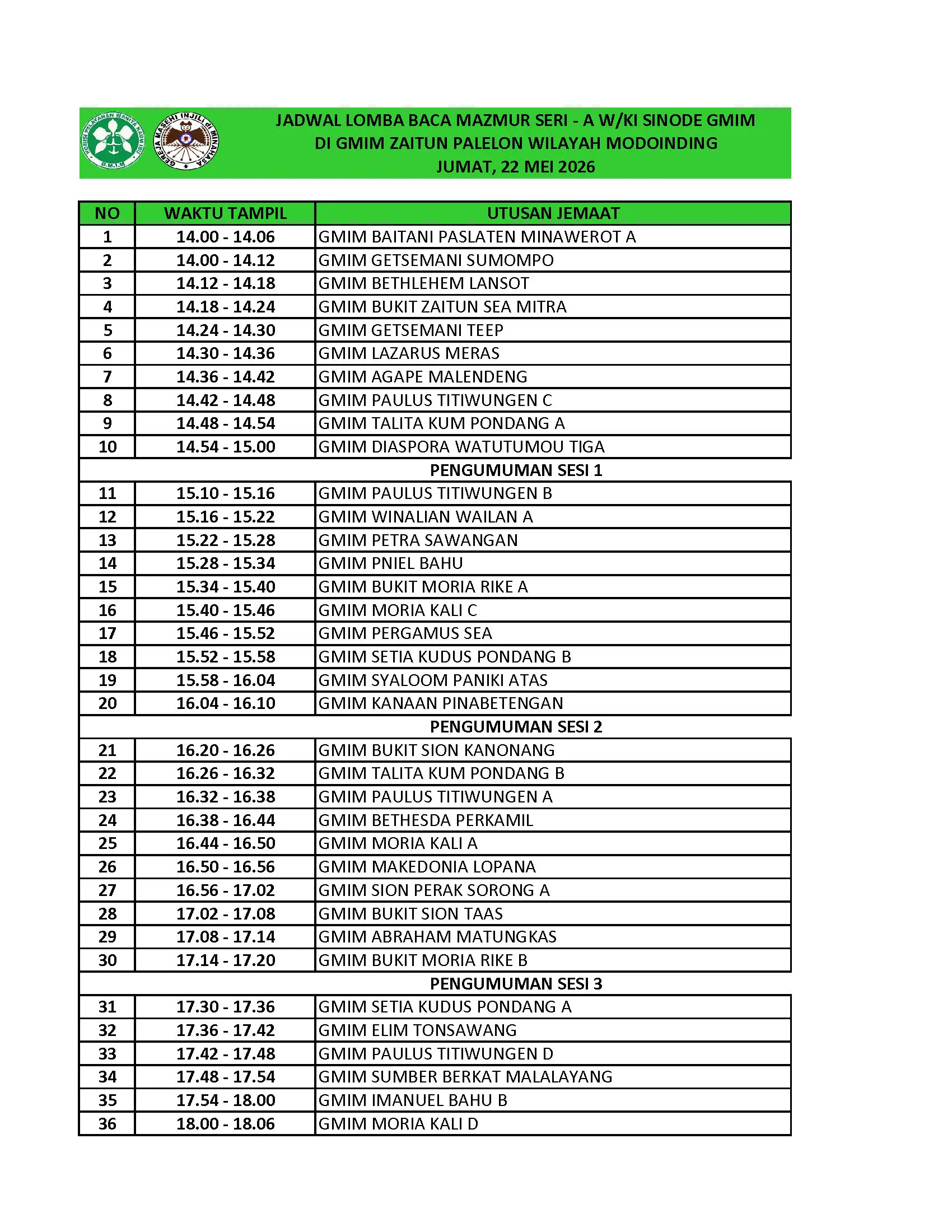 Lomba Baca Mazmur Seri A