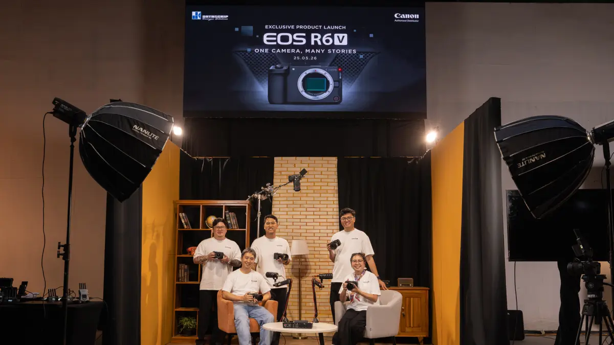 Canon EOS R6 V hadir sebagai kamera video-first dengan kemampuan rekam 7K Open Gate dan pendingin internal untuk mendukung workflow kreator modern.