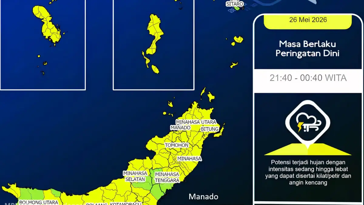 Manado dan Sejumlah Wilayah Sulut Terancam Hujan Lebat Disertai Petir