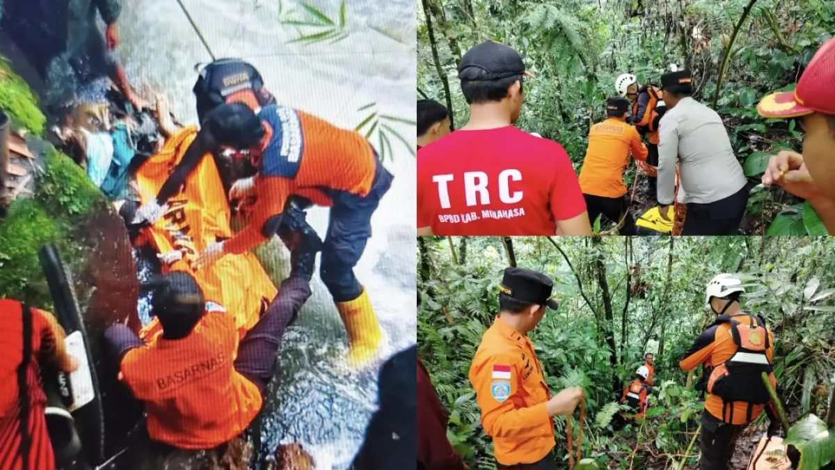 DITEMUKAN: Nampak foto sebelah kiri, adik Queen ditemukan dan sementara dievakuasi Tim Basarna, Kamis (28/5/2026).