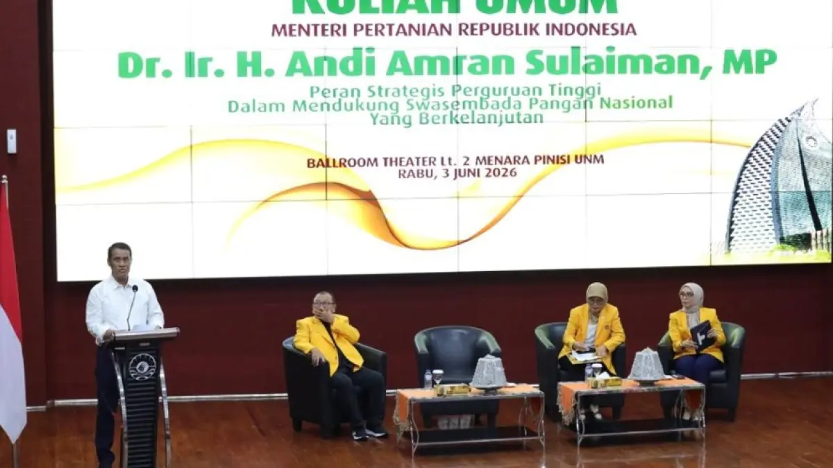 Kuliah umum Menteri Pertanian Andi Amran Sulaiman di Universitas Negeri Makassar (UNM), Rabu (3/6/2026).