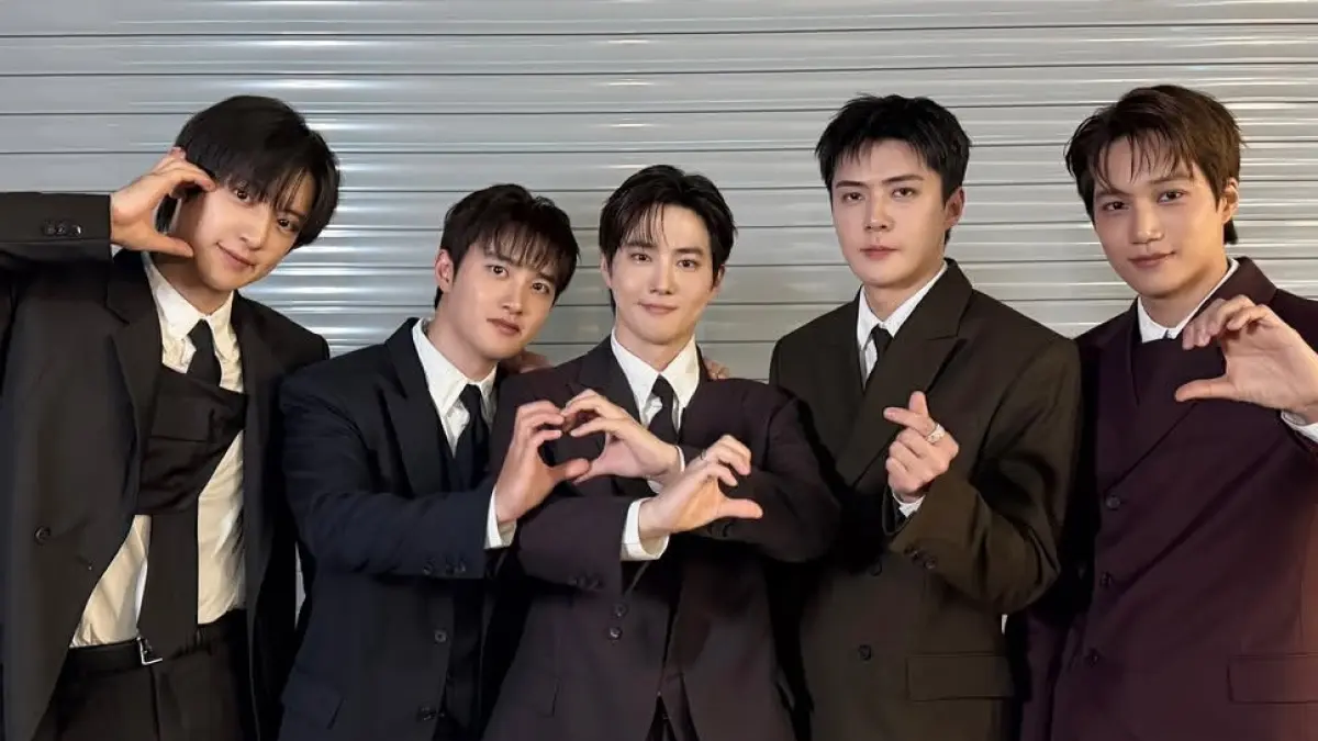 Member EXO, yang akan menggelar konser di Indonesia Arena, Sabtu (6/6) hingga Minggu (7/6).