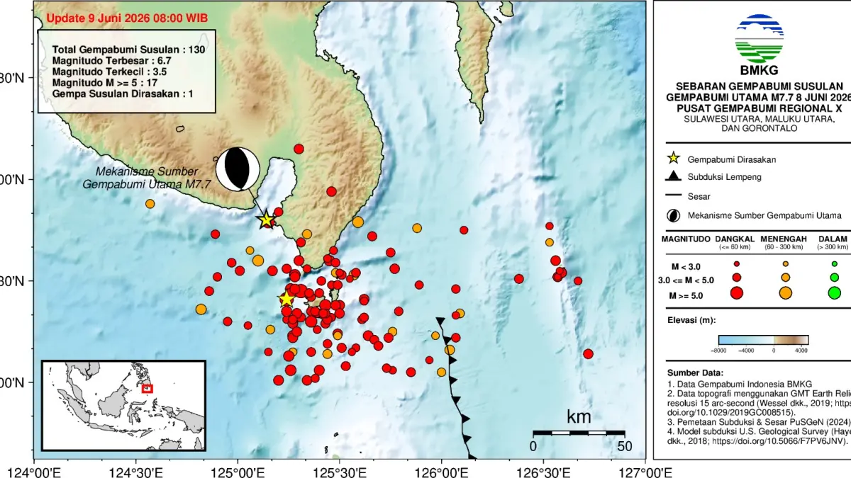 Update data Gempa Susulan, Selasa (9/6/26).