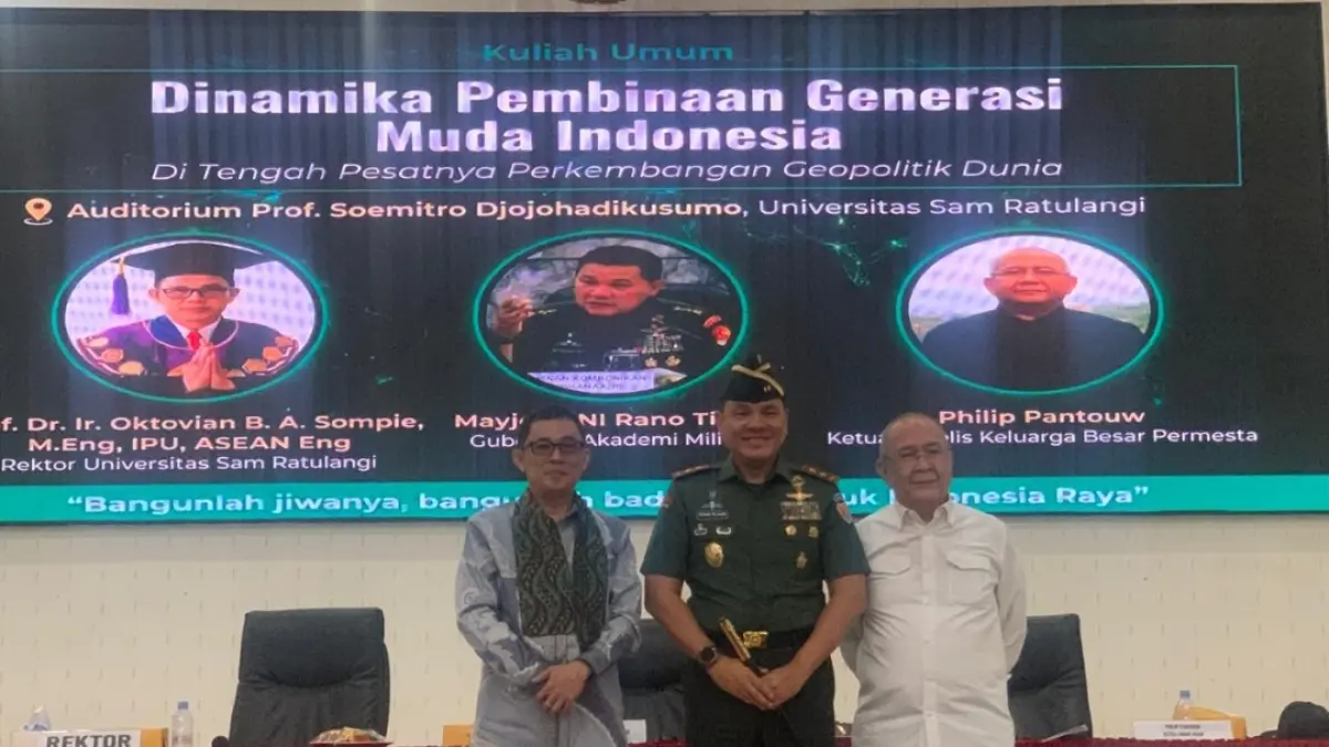 Dari kiri Rektor Unsrat Prof Berty Sompie, Gubernur Akmil Mayjen TNI Rano Tilaar, dan Ketua MKB Permesta Philip Pantouw