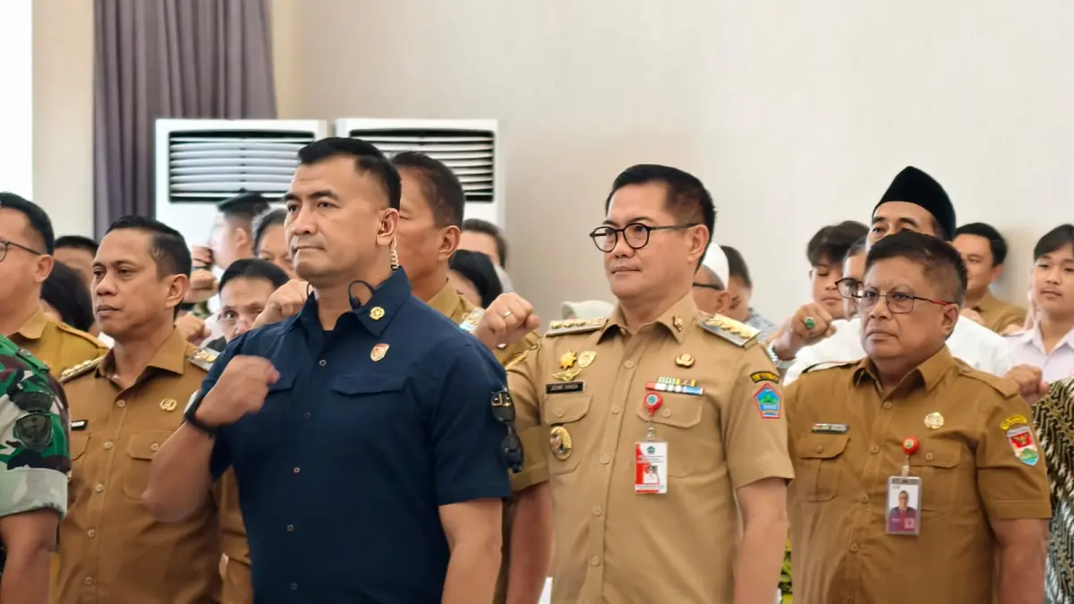 Bupati Minut Joune Ganda saat menghadiri pelantikan PMI Sulut