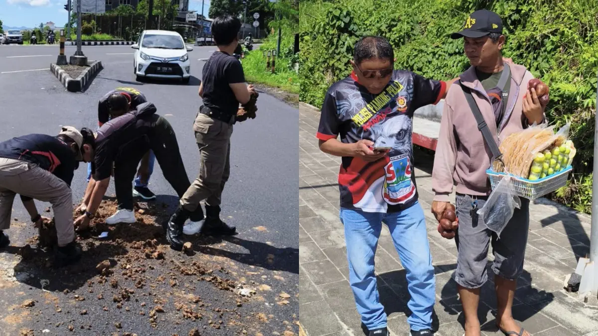 CEGAH: Personel Sat Pol PP Manado saat menertibkan pedagang asongan di Kompleks Transmart, Selasa (16/6). Foto lain. Tumpuhkan tanah yang jatuh dari truk di jalan raya dibersikan