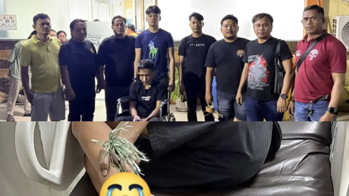 TEGAS: Tim URC Alpha Resmob Polresta Manado saat mengamankan pelaku panah wayer di Karombasan. Foto lain. Panah wayer yang masih tertancap di kaki korban