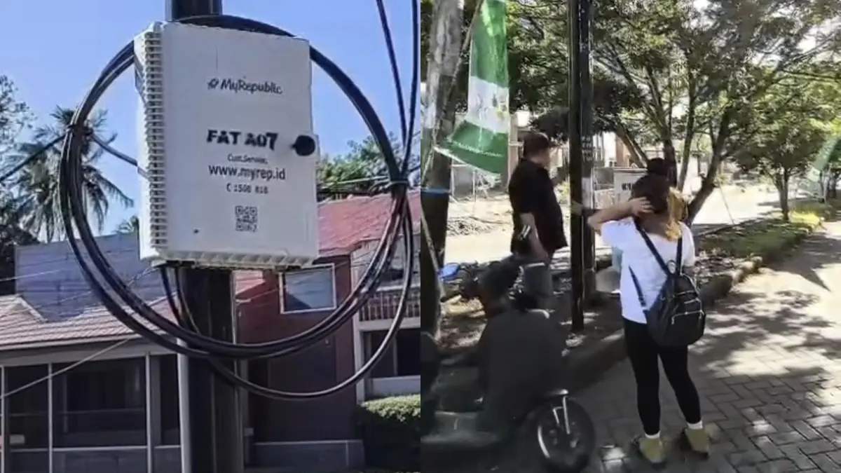 Nampak sejumlah tiang provider my republic yang kedapatan sudah terpasang di area wilayah Perumahan Puri di Kelurahan Bengkol, Mapanget