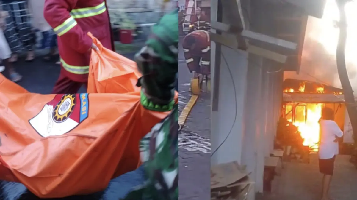 Petugas saat mengevakuasi korban jiwa dalam kebakaran di Maasing, Tuminting (kiri). Foto lain. Musibah kebakaran yang terjadi di Wenang Utara, Minggu (28/6)