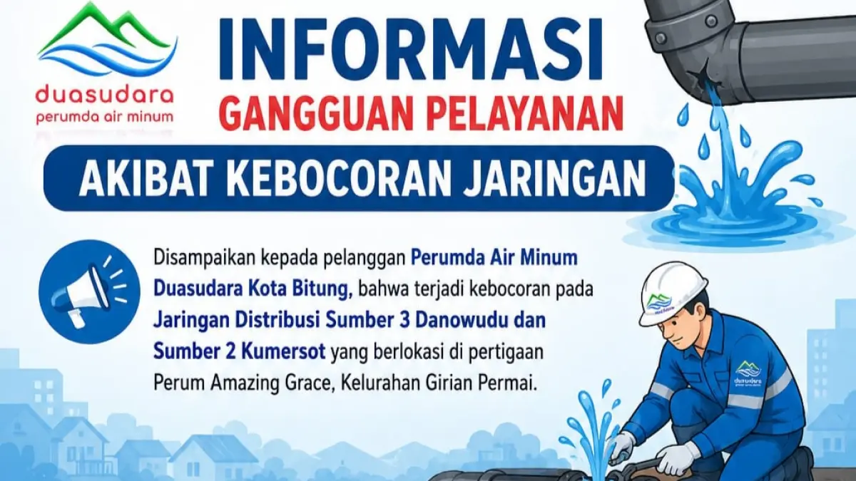Informasi gangguan pelayanan Perumda Air Minum Duasudara Bitung.(Dok Istimewa)