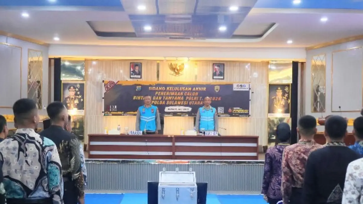 Polda Sulawesi Utara menggelar Sidang Akhir Tingkat Panitia Daerah (Panda) Penerimaan Bintara dan Tamtama Polri Tahun Anggaran 2026 di Aula Catur Prasetya Polda Sulut, Jumat (3/7/2026).